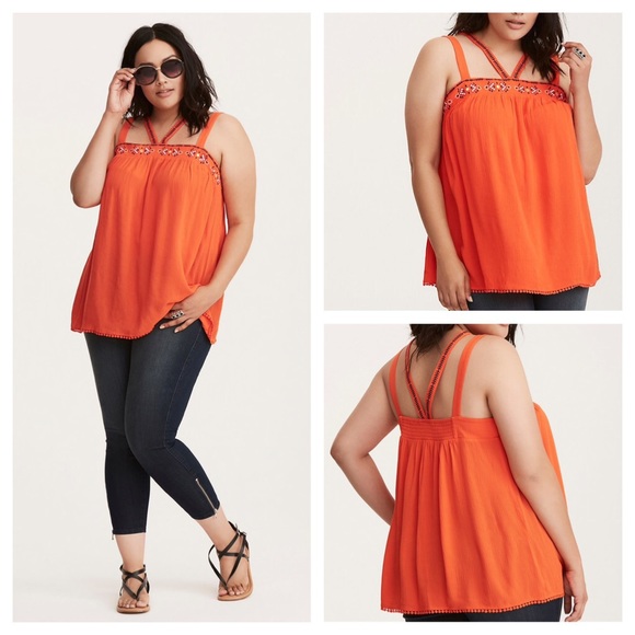 torrid Tops - 🆕 Torrid Embroidered Gauze V-Strap Tank NWT Sz 2